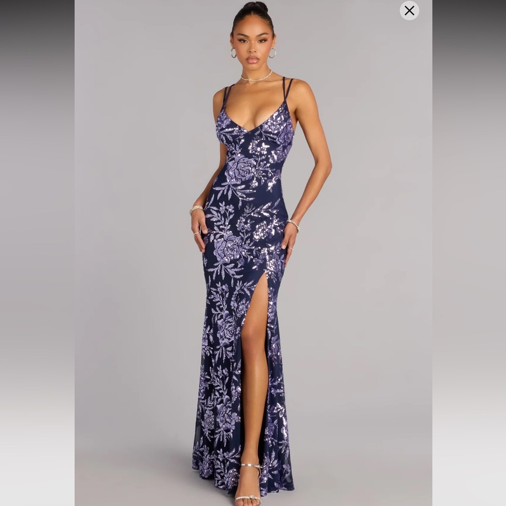 Angela Floral Sequin Formal Dress